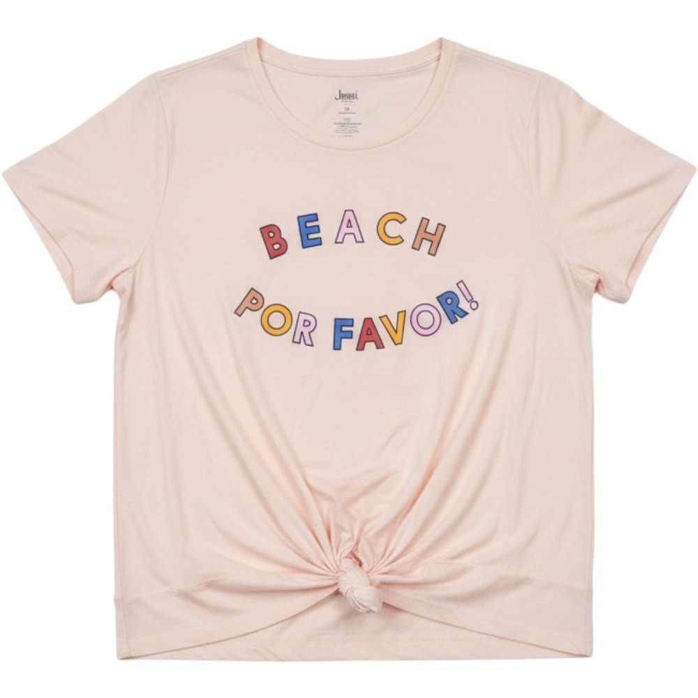 Jenni Intimates Beach Por Favor Graphic Twist Front Tee Peach Women 1X